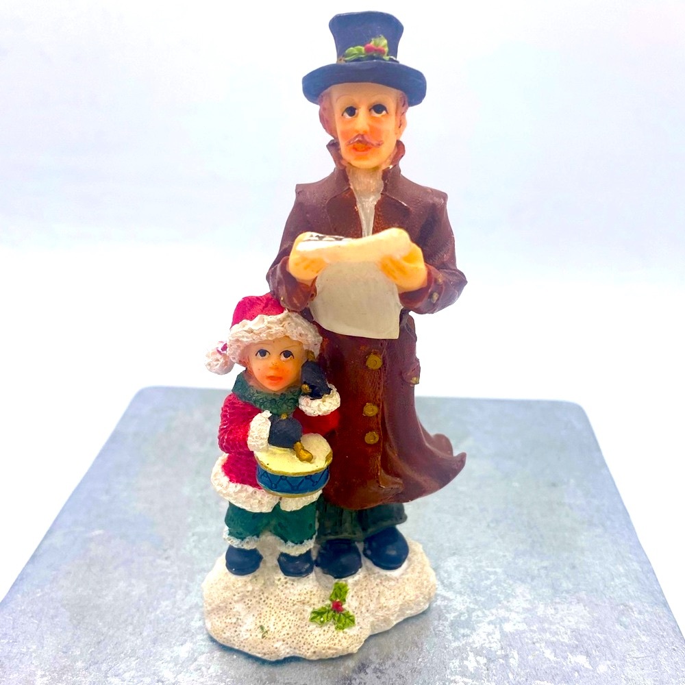 Christmas Caroler Figurine Christmas Caroling Victorian Era Man And Child